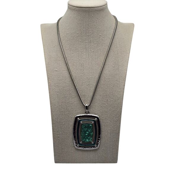 Chico's Teal Green Statement Pendant Necklace Snake Chain - Picture 4 of 6